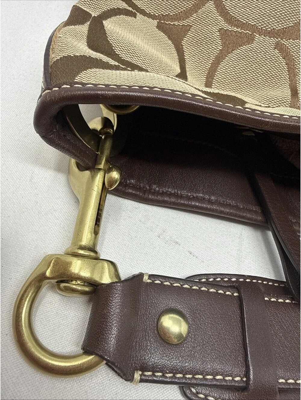 Coach F13674 Canvas Leather Brown Signature Shoulder Bag